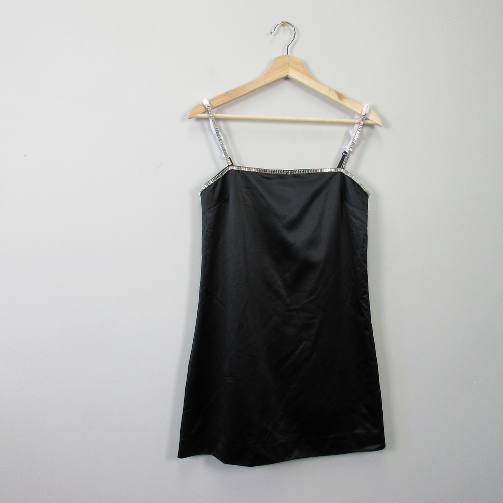Abercrombie & Fitch Satin Slip Dress XS Black Mini Beaded Going Out Party 352